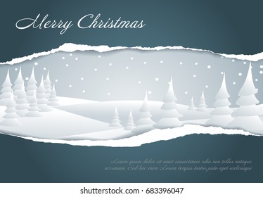 Christmas card with snowy winter landscape