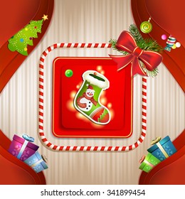 Christmas card with sock bow and pine tree