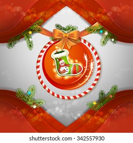 Christmas card with sock bow and pine tree