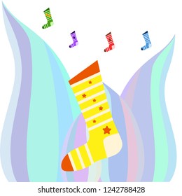 christmas card, christmas sock, vector background