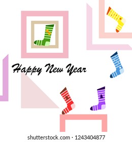 christmas card, christmas sock, vector background