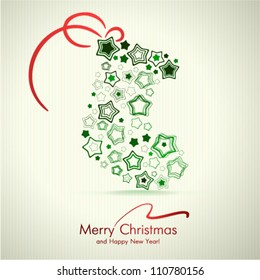 Christmas card with sock. Vector Illustration.