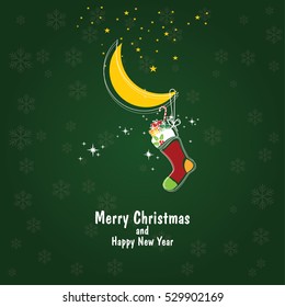 Christmas card with Christmas socks and moon