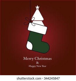 Christmas card with christmas socks and christmas tree