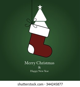 Christmas card with christmas socks and christmas tree