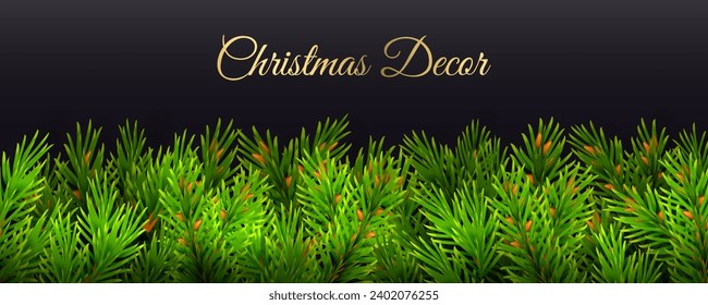 Christmas card, spruce branches mockup. The border is located on top. Template for New Year's cards, invitations congratulations, advertising Vector