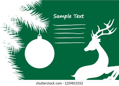 Christmas Card Standing Reindeer Cropped on Green, Stock Vector Illustration