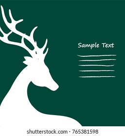 Christmas Card Standing Reindeer on Green, Stock Vector Illustration