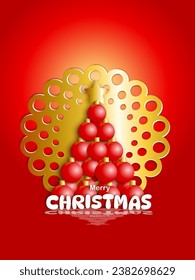 Christmas card  with star in flat and 3d style 2024 new year on red green  background party empty template for text