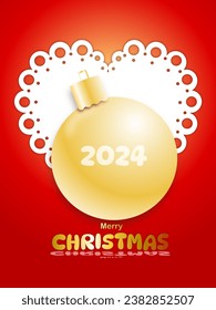 Weihnachtskarte mit Stern in flachem und 3D-Stil 2024 neues Jahr auf rotem grünem Hintergrund Party leere Vorlage für Text Event-Banner zum Feiern 