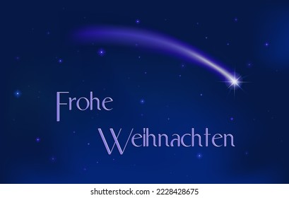 Christmas card with starry sky, Halley's comet and Christmas greetings in German,
Vector illustration
