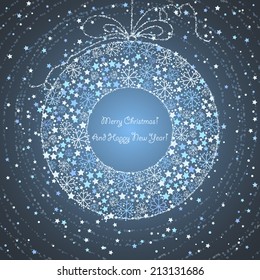 christmas card with stars and hanging ball