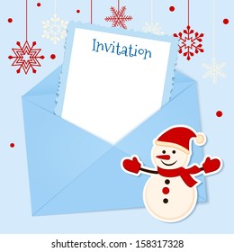 Christmas card with sticker snowman and place for your text  
