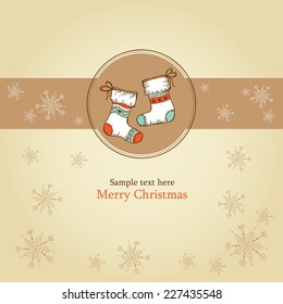 Christmas card with Christmas stocking for gifts, hand-drawn. 