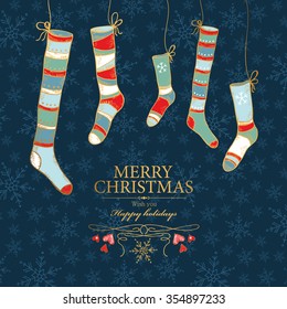 Christmas card with Christmas stocking. hand drawn 