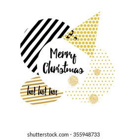 Christmas card with Stylish gold Christmas elements with different tree, stripe, snowflake. vector.