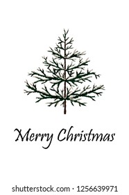 Christmas card with stylish minimalist design. Christmas tree silhouette with Christmas tree toy on it