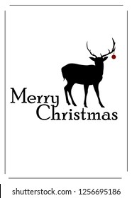 Christmas card with stylish minimalist design. Deer silhouette with Christmas toy on horn