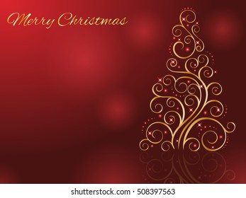 Christmas card with stylized golden Christmas tree. Vector illustration.