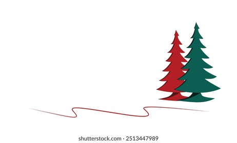 Christmas card with stylized image of two Christmas trees. Vector illustration with white background.