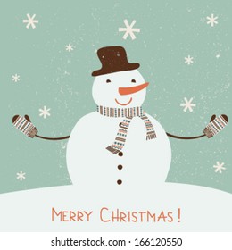 Christmas card with  stylized snowman. Vector