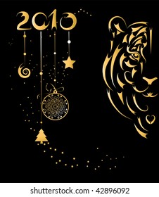 Christmas card with stylized tiger symbol year