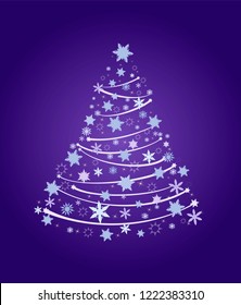 Christmas card.  Christmas card. Stylized Сhristmas tree on a blue background. Vector Illustration