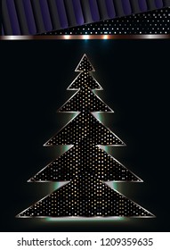 Christmas card with a stylized Christmas tree, with shadow and light. Vector.