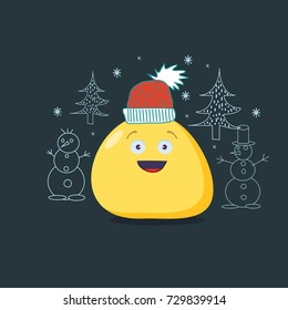 Christmas card. Surprised emoji character. Vector flat style.