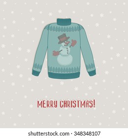 Christmas card. sweater with snowman. vector illustration - eps 8