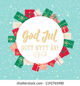 Christmas card. Swedish text: Merry Christmas. Happy New Year. Lettering. vector illustration. element for flyers, banner and posters Modern calligraphy. God Jul. Gott nytt år!