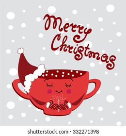 Christmas card with a sweet cup . Vector. New Year.