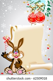 Christmas card with the symbol of the year - a hare.