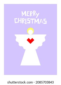 Christmas card template with сartoon angel. Merry Christmas and Happy New Year concept.