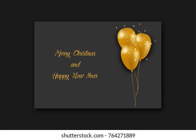 Christmas card template. Christmas balloon with text on black background