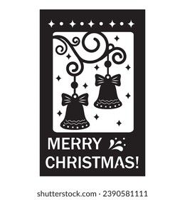 Christmas card template with Christmas bells, file cutting, vector illustration