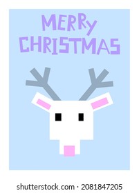 Christmas card template with сartoon character Christmas Deer. Merry Christmas and Happy New Year concept.