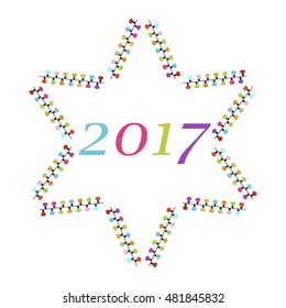 Christmas card template with colored christmas garland star. Vector illustration Christmas greeting card 2017. Christmas greeting winter garland star decoration for celebration party vector.