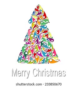 Christmas card template with colored christmas tree and star. Vector illustration.