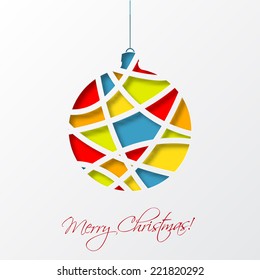 Christmas card template with colorful christmas ball. Vector illustration.
