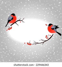 Christmas card template with cute bullfinches and place for your text