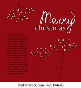 Christmas card template dark red color. word merry handwriting