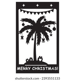Christmas Card template with decorated palm tree and gifts, papercut style, file cutting