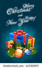 Christmas Card Template with Christmas Decorations and Presents