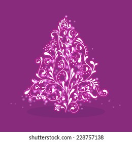 Christmas card template with glowing abstract tree in vector