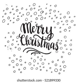 Christmas card template. Hand drawn lettering Merry Christmas. Perfect brush typography for cards, poster, t-shirt, invitations and other types of holiday design. Vector illustration.