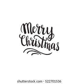 Christmas card template. Hand drawn lettering Merry Christmas. Perfect brush typography for cards, poster, t-shirt, invitations and other types of holiday design. Vector illustration.