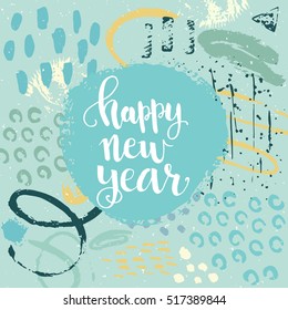 Christmas card template. Happy new year. Hand drawn lettering. Perfect brush typography for cards, poster, t-shirt, invitations and other types of holiday design. Vector illustration.