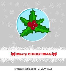 Christmas card template with holly berry in the circle