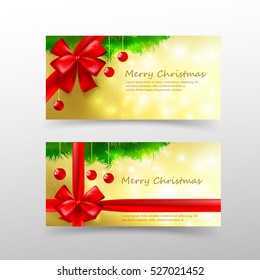 Christmas card template for invitation and gift voucher with red ribbon snowflaw and lighting effect element vector illustration eps10